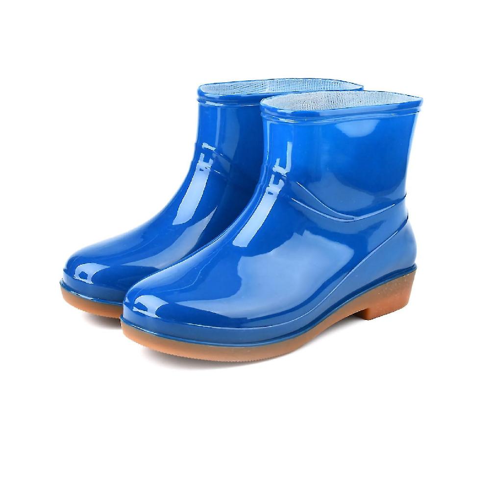 Blue PVC Antiskid Rain Boots - Short Round Head Radian Design (Size 36)