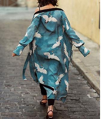 Bohemian Printed Bikini Cover-ups Elegante Self Belted Kimono Dress Tunic Women Plus Size Beach Wear Swim Suit Cover Up Q1228a-1