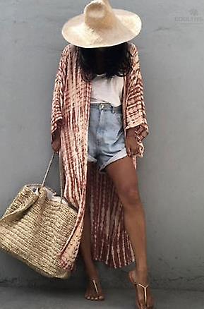 Bohemian Printed Bikini Cover-ups Elegante Self Belted Kimono Dress Tunic Women Plus Size Beach Wear Swim Suit Cover Up Q1228a-1