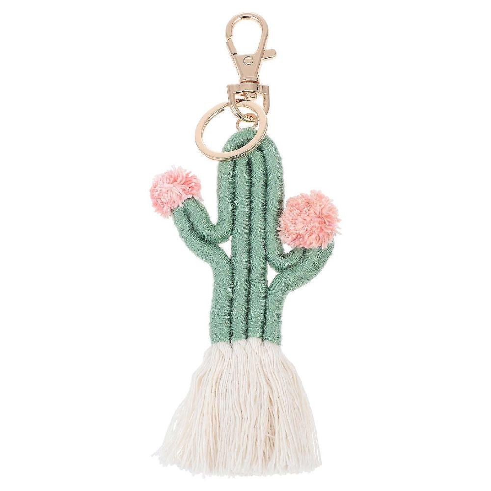 Bohemian Style Weaving Craft Keyring Cactus Shape Keychain Bag Hanging Decor