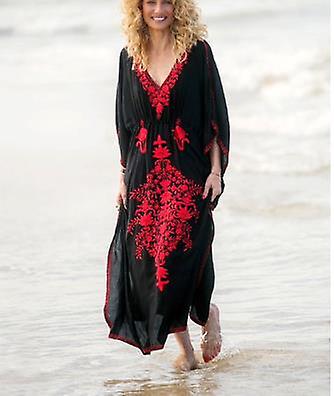 Boho Asciugatura rapida Lungo Kaftano Bikini Cover-up Retro Plus Size Summer Dress Abiti da donna Beach Wear Costume da bagno Cover Up Q831a-1