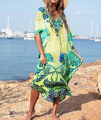 Boho Asciugatura rapida Lungo Kaftano Bikini Cover-up Retro Plus Size Summer Dress Abiti da donna Beach Wear Costume da bagno Cover Up Q831a-1