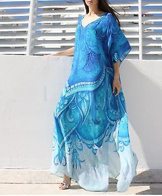 Boho Asciugatura rapida Lungo Kaftano Bikini Cover-up Retro Plus Size Summer Dress Abiti da donna Beach Wear Costume da bagno Cover Up Q831a-1