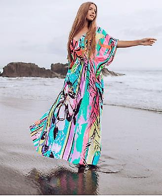 Boho Asciugatura rapida Lungo Kaftano Bikini Cover-up Retro Plus Size Summer Dress Abiti da donna Beach Wear Costume da bagno Cover Up Q831a-1