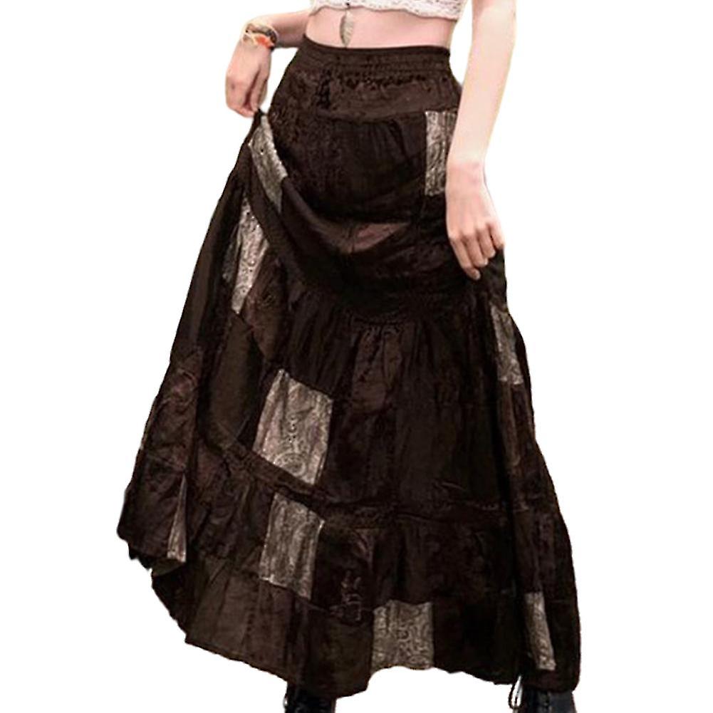 Boho Y2k Patchwork Holiday Women's Long Printed Skirt - Elegant Luxurious Princess Dress