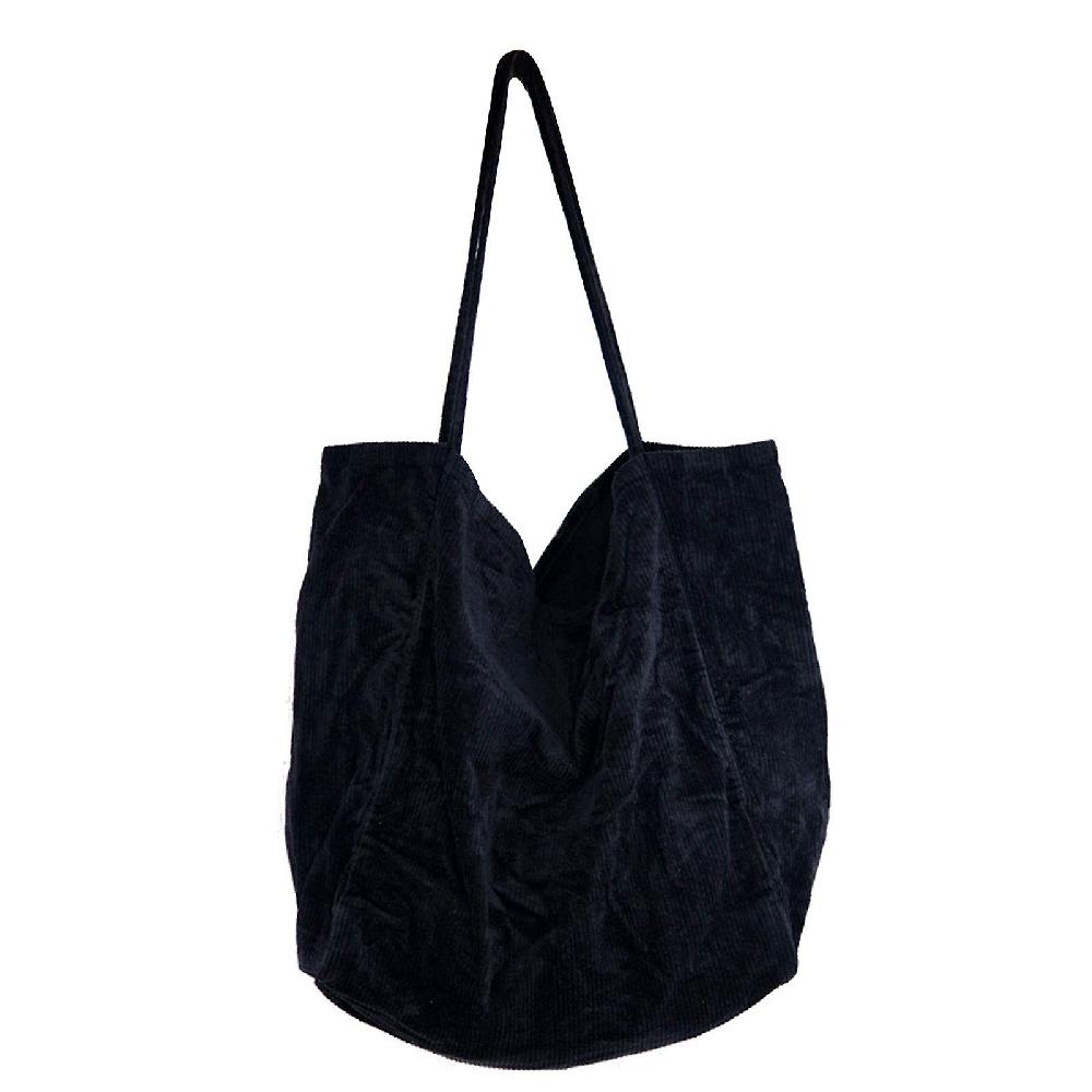 Borsa da donna in velluto a coste grande borsa a tracolla vintage Borsa shopping casuale nero