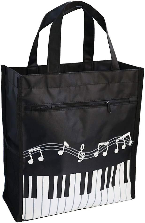 Borsa musicale Borsa a mano impermeabile Oxford Panno Musica Tasti pianoforte Modello per shopping Viaggi Nero