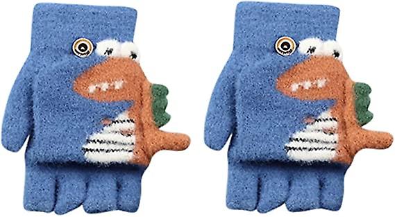 Boys Gloves Cartoon Dinosaur Print Knitted Warm Convertible Flip Mittens Top Fingerless Baby Winter Mittens