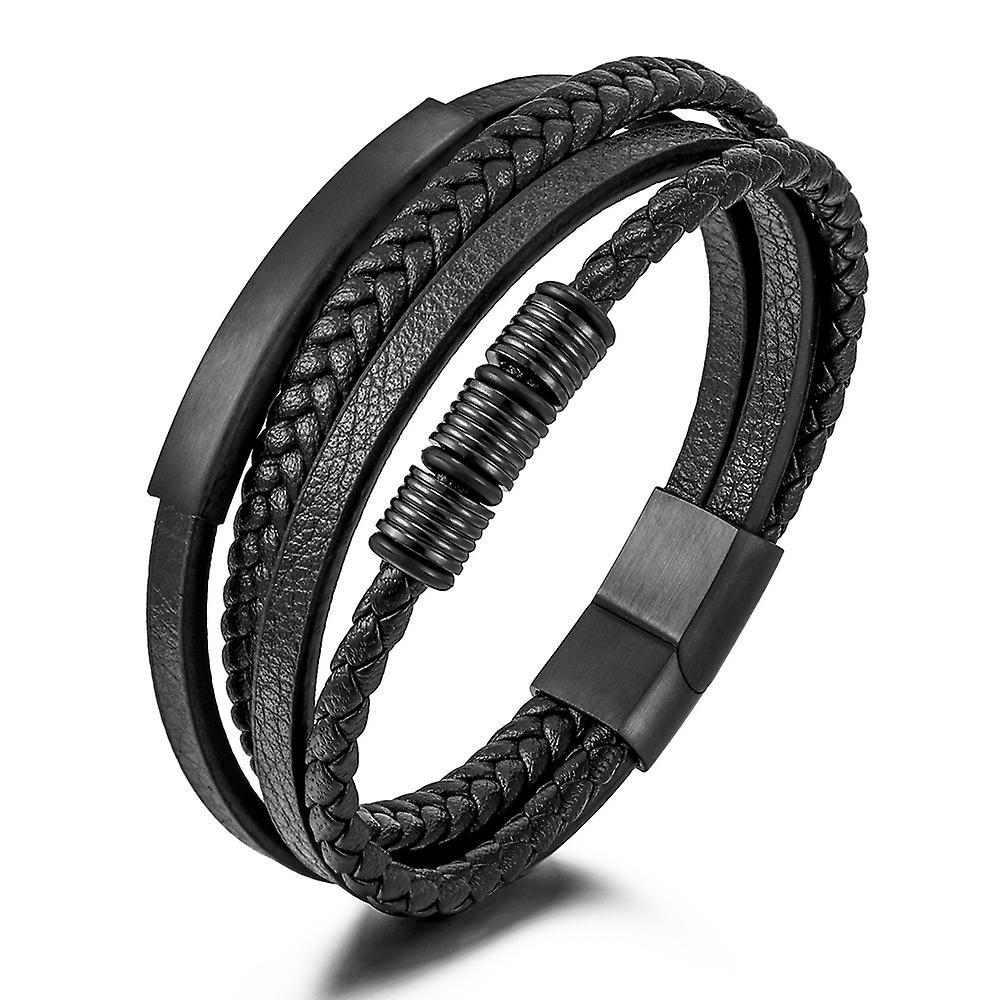 Bracciale In Acciaio Inossidabile Intrecciato In Acciaio Inossidabile Da Uomo Chiusura Magnetica In Acciaio Al Titanio Bracciale In Pelle Multistrato All'ingrosso