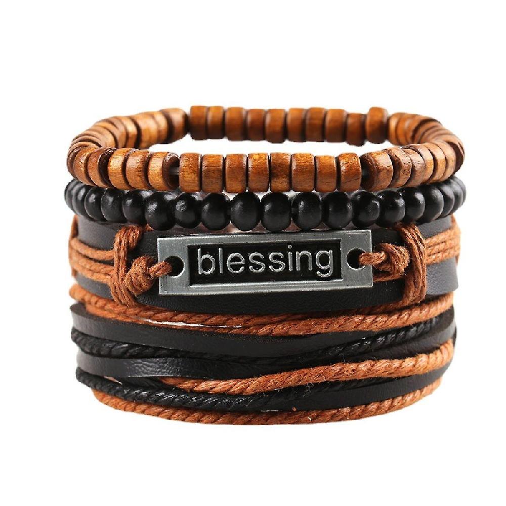 Bracciale in pelle vintage Bracciale di perline in pelle regolabile multistrato da uomo è elegante e gioielli personali