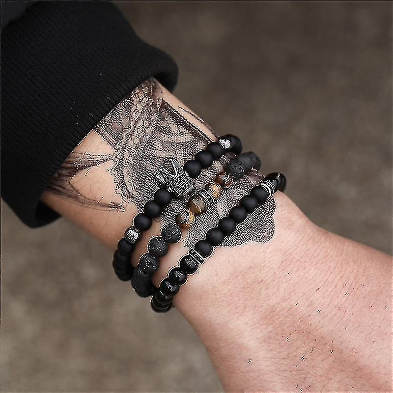 Braccialetti Della Corona Dell'amicizia Fatti A Mano Perline Di Pietra Gioielli Da Uomo 3pcs / Set Bracciale Heren Accessori Da Uomo Regalo Per Il Fidanzato