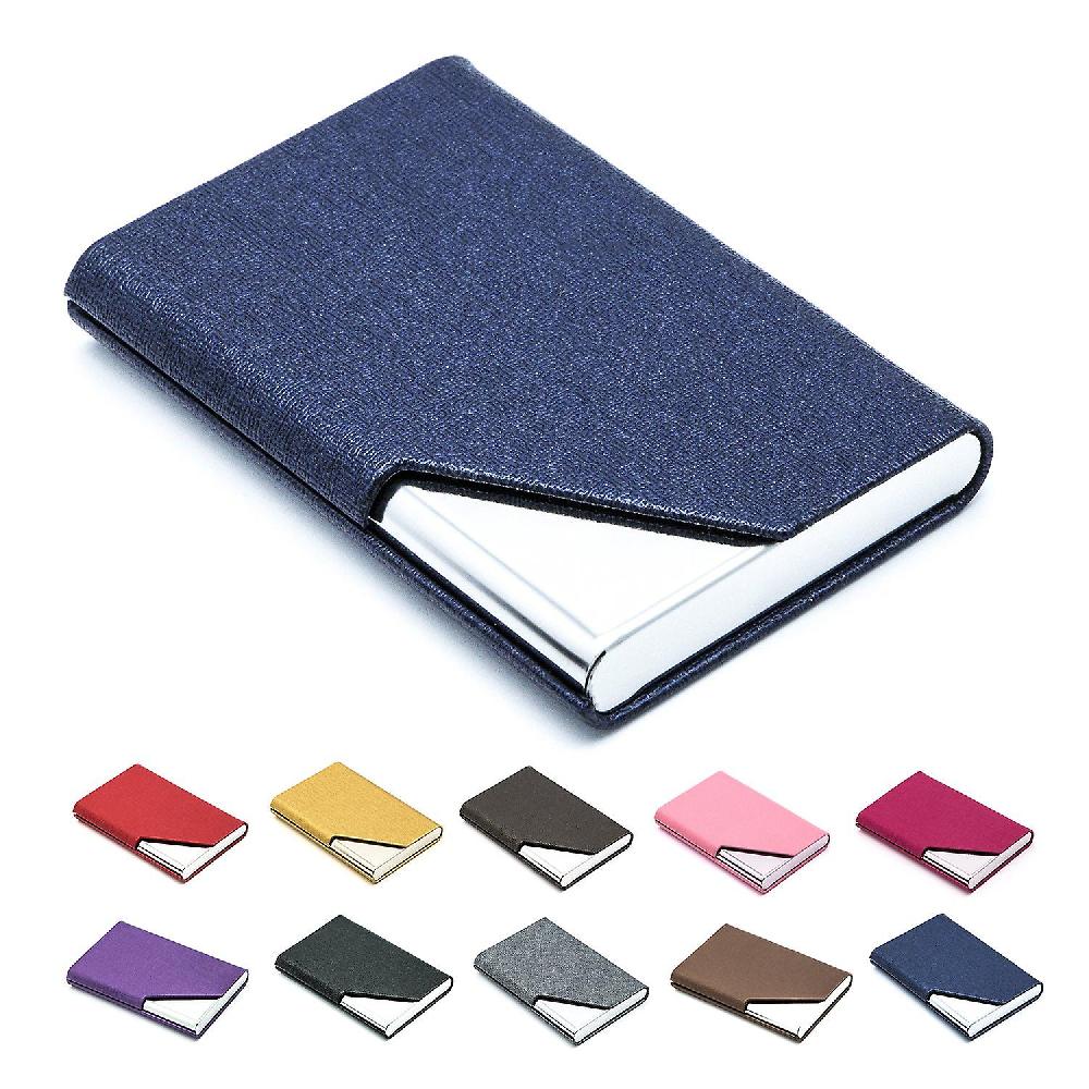 Business Card Holder Luxury Pu Leather And Stainless Steel Multiple Card Holder Business Card Holder For Men And Women Mother's Day Gift (blue)
