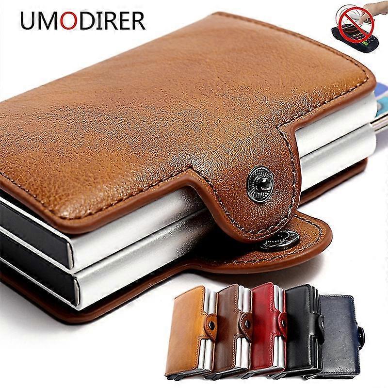 Business Card Holder Luxury Pu Leather & Stainless Steel Metal Business Card Holder Wallet Credit Card Case/holder For Women And Men Auto Walle