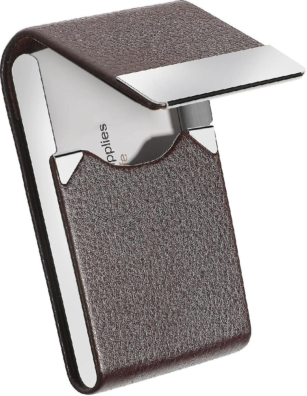 Business Card Holder Pu Leather Pocket Business Card Holder Metal Slim Magnetic Button Coffee
