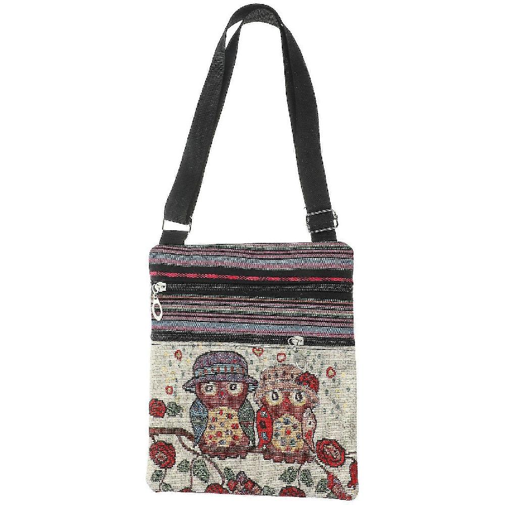 Canvas Zipper Bag Owl Printed Bohemian Crossbody Bag Satchel Women Shopping Pouch (550c)