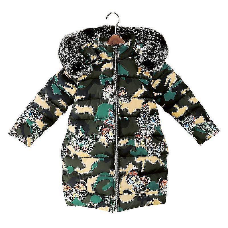 Cappotto Ragazze 2021 E Manica Con Cappuccio Spessore Stampa Collo Pelliccia Et
