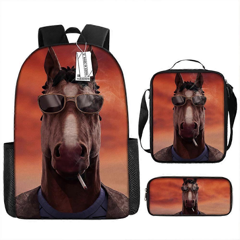 Cartoon Backpack Pencil Case Bojack Horse Boy Casual Printed School Bag Set Di Tre Pezzi Per Studenti Delle Scuole Primarie E Secondarie 9 -HGDMV