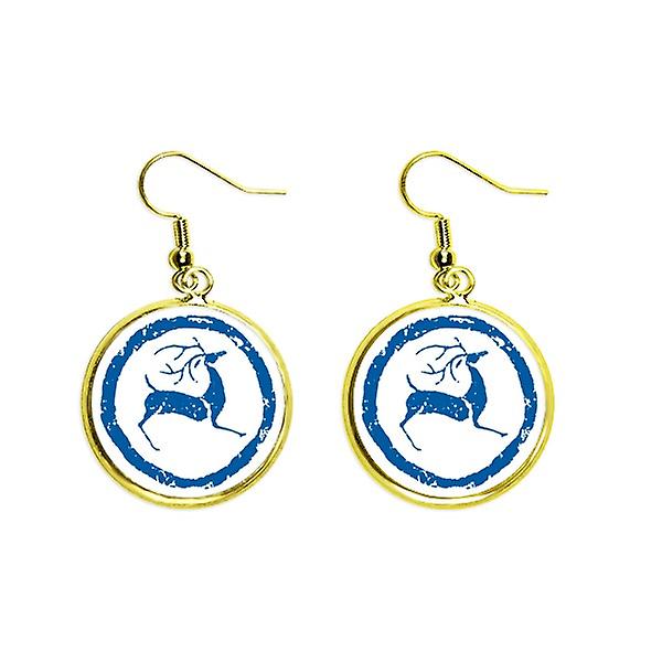 Cartoon Cervo Animale Blu Art Deco Moda Orecchio Penzolare Golden Drop Orecchino Gioielli Donna