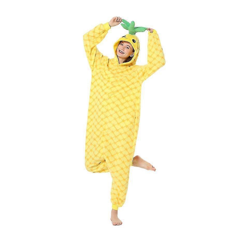 Cartoon Fruit Pineapple Men And Women's Cosplay Costume Sleepwear adult Onesie Pajamas One-piece Unisex Homewear -ZHENV