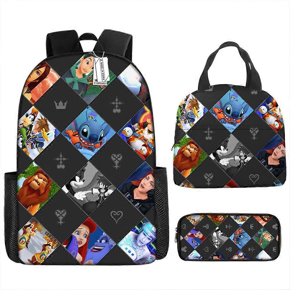 Cartoon Kingdom Hearts Zaino Stampato Scuola Primaria E Secondaria Studente Schoolbag Lunch Bag Matita Borsa Tre Pezzi Set 9 -HGDMV