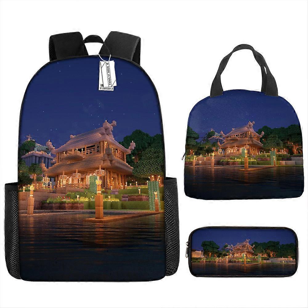 Cartoon My World Zaino Stampato Scuola Primaria E Secondaria Studente Schoolbag Lunch Bag Matita Borsa Set di tre pezzi 34 -HGDMV