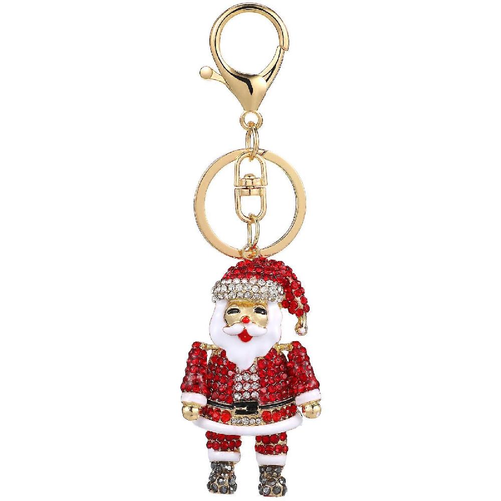 Cartoon Rhinestone Keychain Santa Claus Keyring Handbag Decor Hanging Pendant for Purse Bag Car Key