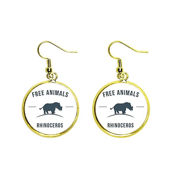 Cartoon Rhinoceros Animale Blu Contorno Orecchio Penzolare Golden Drop Orecchino Gioielli Donna