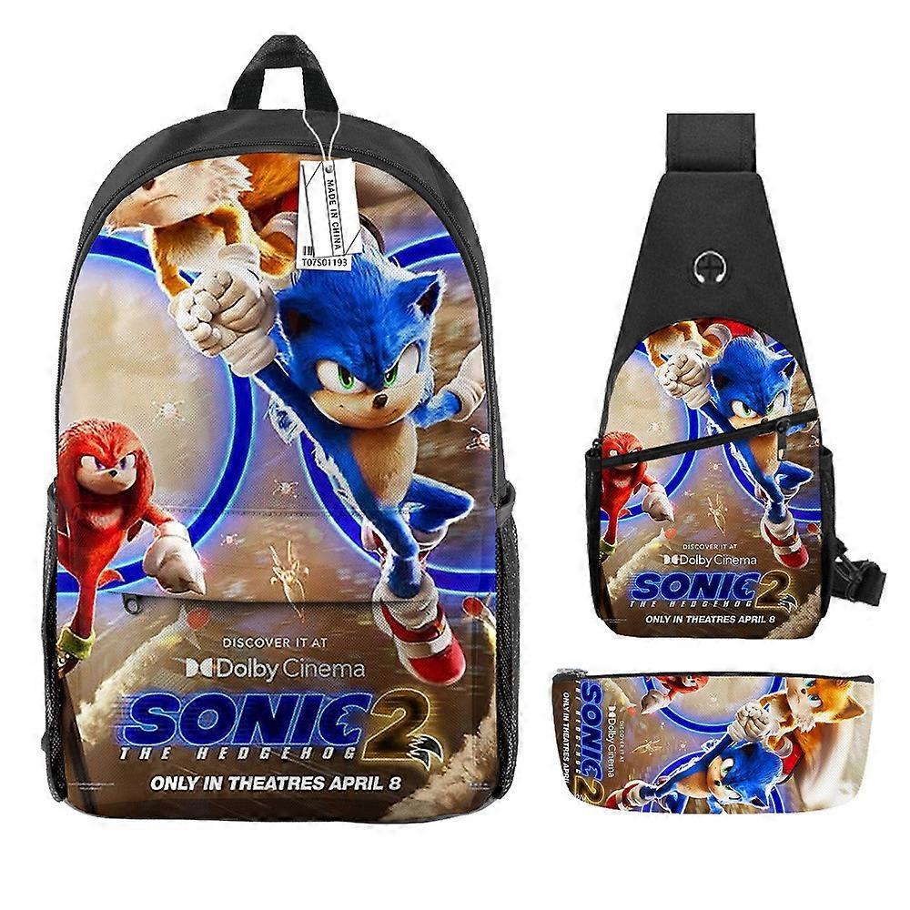 Cartoon Sonic Stampato Bambini Zaino Borsa A Tracolla Astuccio Studente Scuola Primaria E Secondaria Zaino Da Tre Pezzi Set 3 -HGDMV