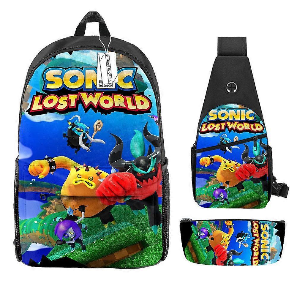 Cartoon Sonic Stampato Zaino Per Bambini Borsa A Tracolla Astuccio A Matita Studente Primaria E Secondaria Zaino Set Da Tre Pezzi 32 -HGDMV