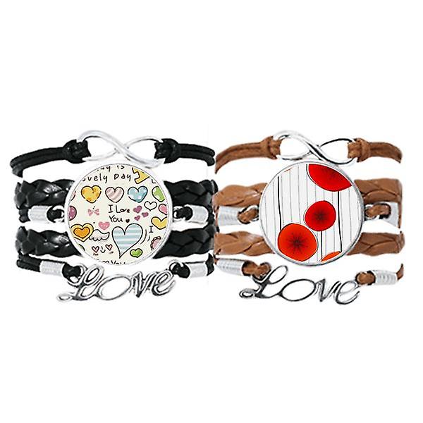 Cerchio Rosso Fiori Arte Pittura Braccialetto Mano Cinturino Pelle Amore Modello Polsino Doppio Set