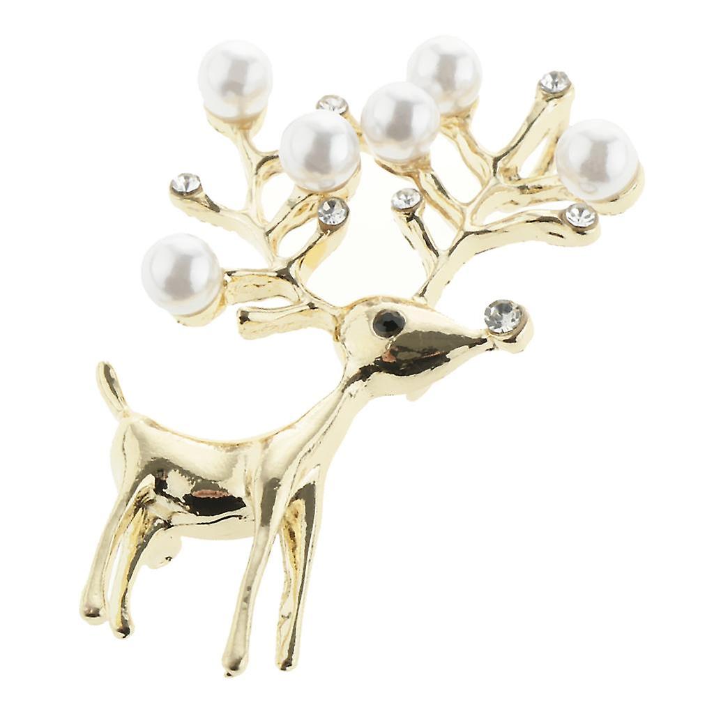 Charm Artificial Pearls Crystal Rhinestone Brooch Pin Jewelry Gift Deer