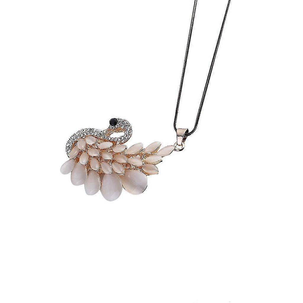 Charm Opal Crystal Swan Pendant Necklace Rhinestone Sweater Chain Necklace Product code 36103