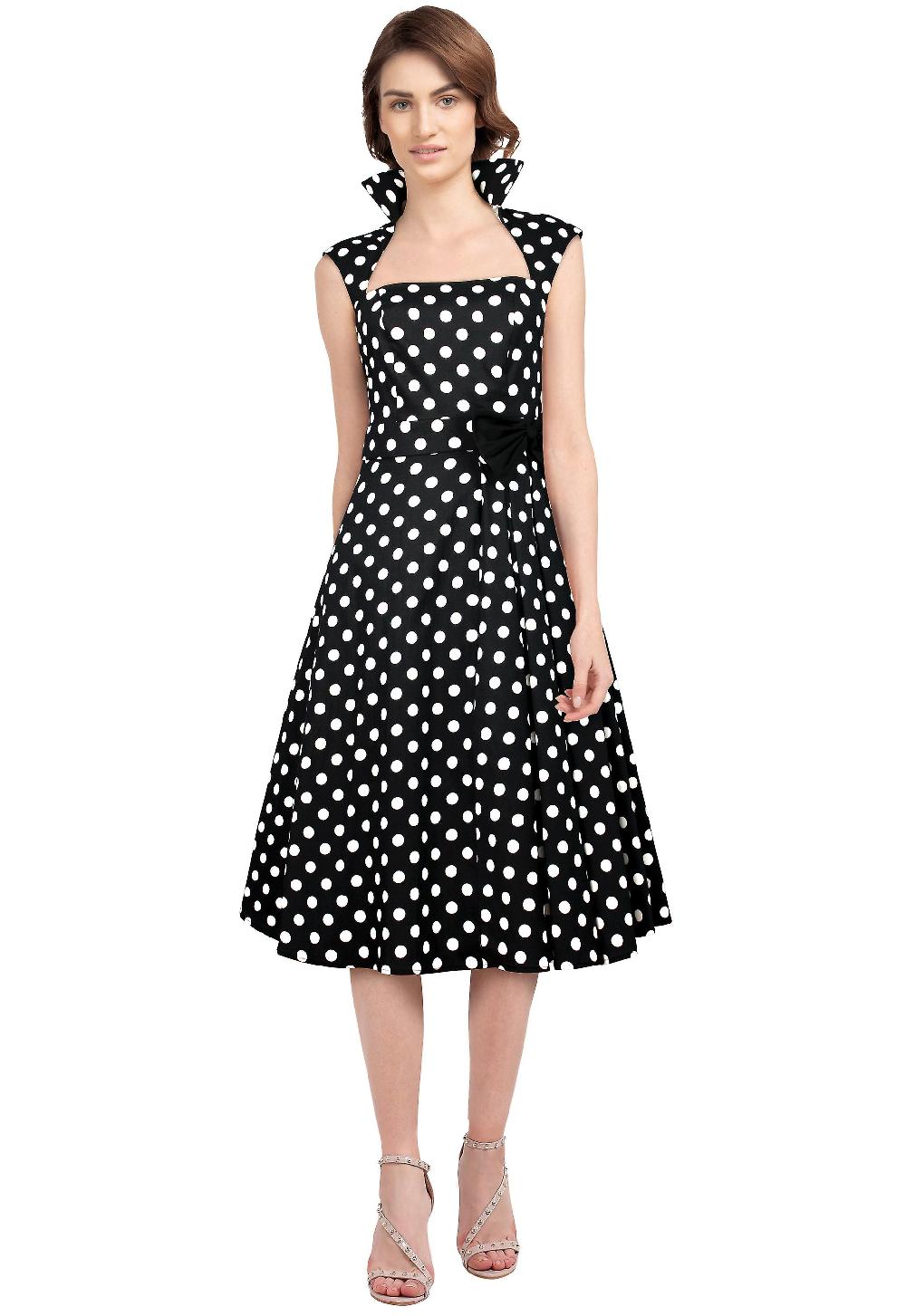 Chic Star Plus Size Belted Pleat Dress In Black/Dots