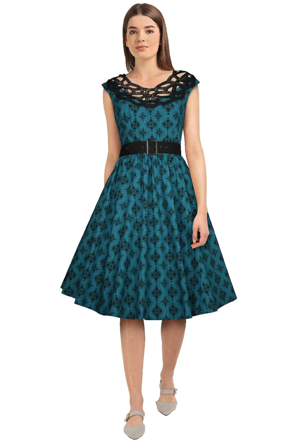 Chic Star Plus Size Lace Neck Retro Dress In Turqouise