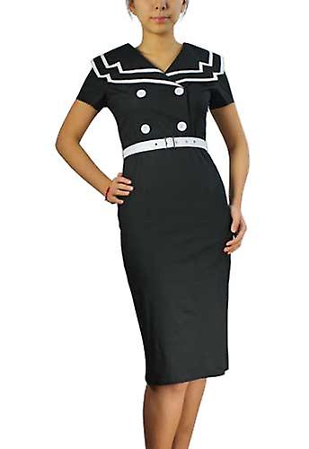 Chic Star Plus Size Vintage Sailor Pencil Dress In Nero