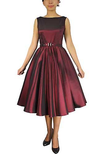 Chic Star Satin Sleeveless Belted Dress In Burgundy
