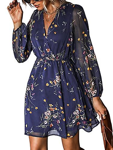 Chiffon stampa floreale da donna A-Line Mini abito maniche lunghe contadine