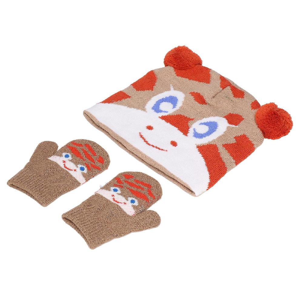 Children Knitted Winter Hat And Gloves Set With Cute Cartoon Animal Pattern For Baby Gift