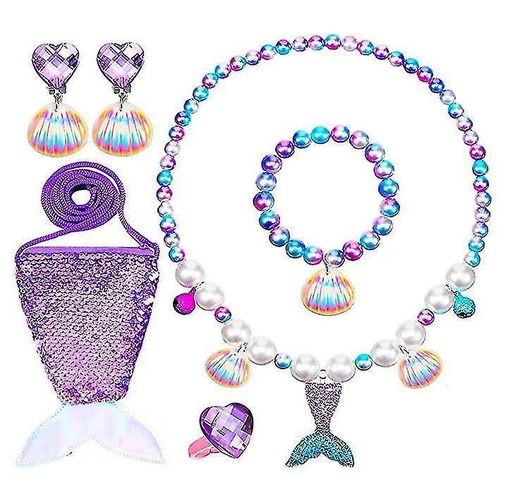 Children Mermaid Necklace Set Mermaid Jewelry For Girls Pearl Necklace Bracelet Kit