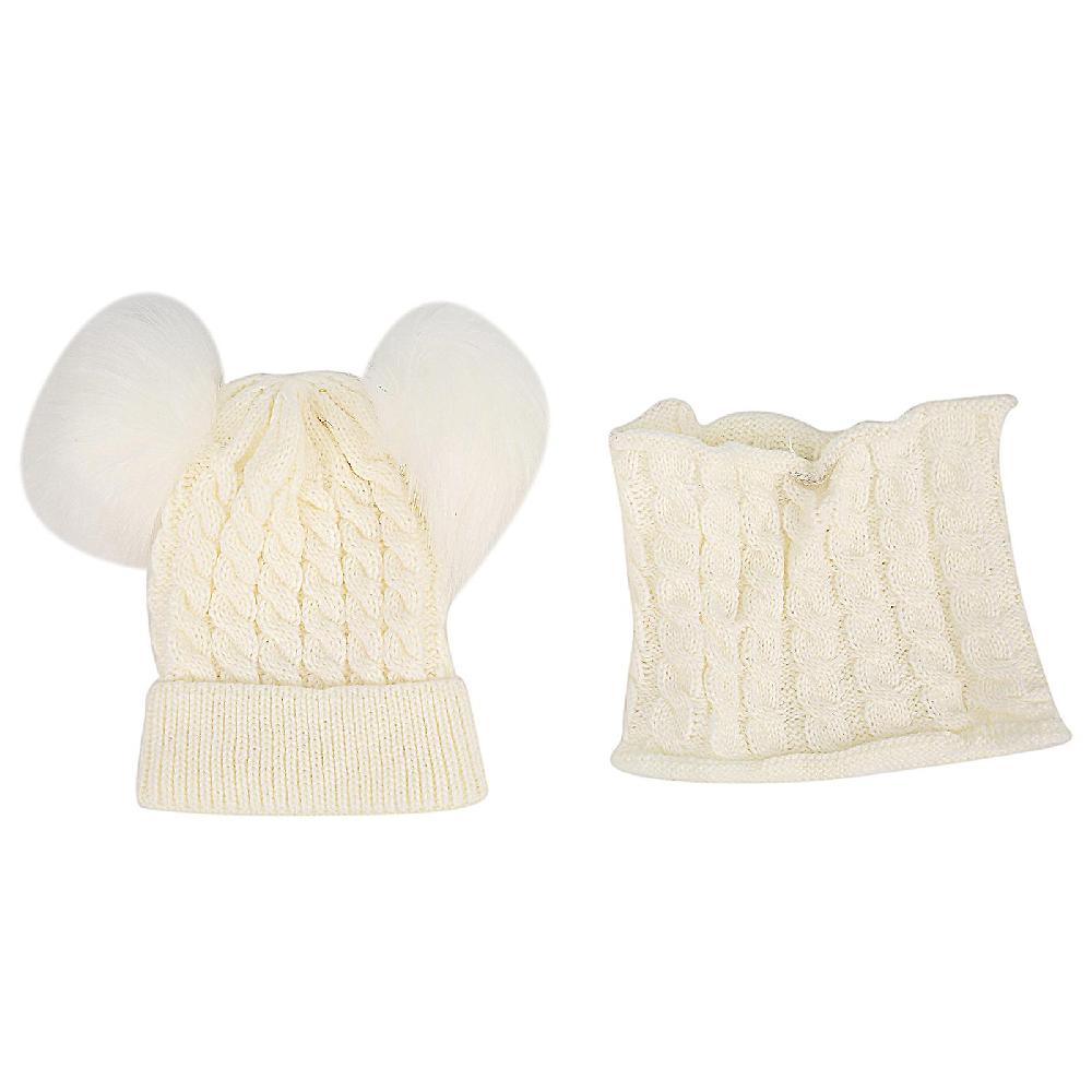 Children's Winter Warm Knitted Hat Scarf Cute Neck Warmer for Toddler Baby Boy Girl - White
