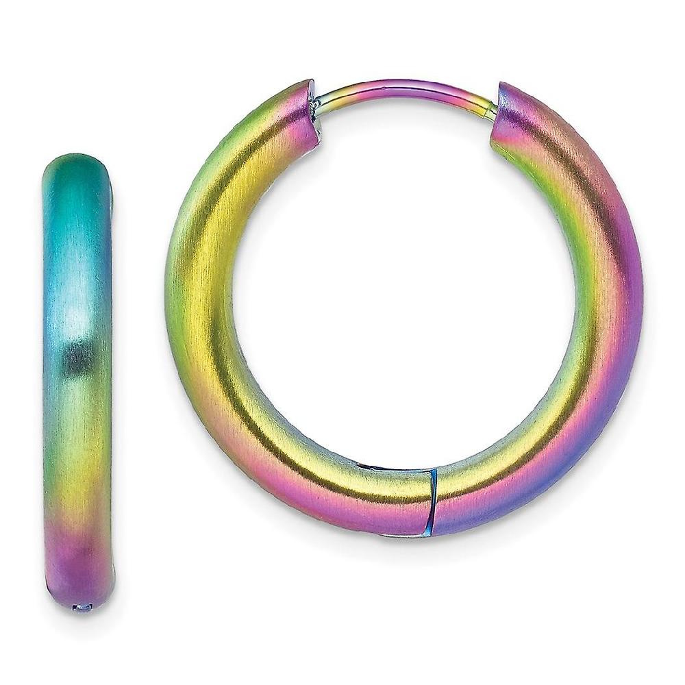 Chisel Stainless Steel Brushed Rainbow Ip Plated 3.5mm Hinged Hoop Earrings Measures 23x24mm Wide 3.5mm Thick - Hoop Ear