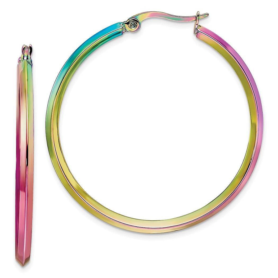 Chisel Stainless Steel Polished Rainbow Ip Plated 2.5mm Hoop Earrings Measures 42.5x42mm Wide 2.5mm Thick - Hoop Earring