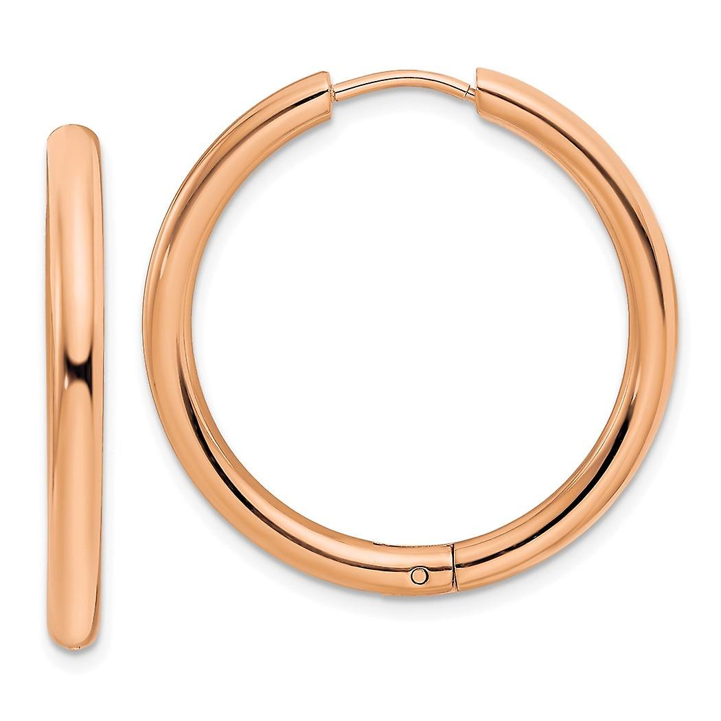 Chisel Stainless Steel Polished Rose Ip Plated 3mm Hinged Hoop Earrings Measures 30.5x30.5mm Wide 3mm Thick - Hoop Earri