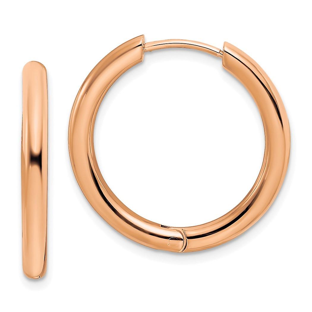 Chisel Stainless Steel Polished Rose Ip Plated 3mm Hinged Hoop Earrings Measures 25x25.5mm Wide 3mm Thick - Hoop Earring