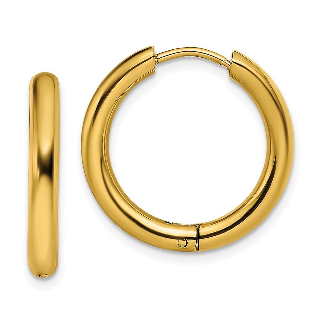 Chisel Stainless Steel Polished Yellow Ip Plated 3mm Hinged Hoop Earrings Measures 21x21.5mm Wide 3mm Thick - Hoop Earri