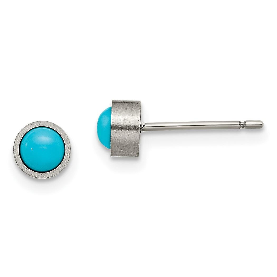 Chisel Titanium Brushed Simulated Turquoise 5mm Stud Earrings Measures 5x5mm Wide - Stud Earring for Women