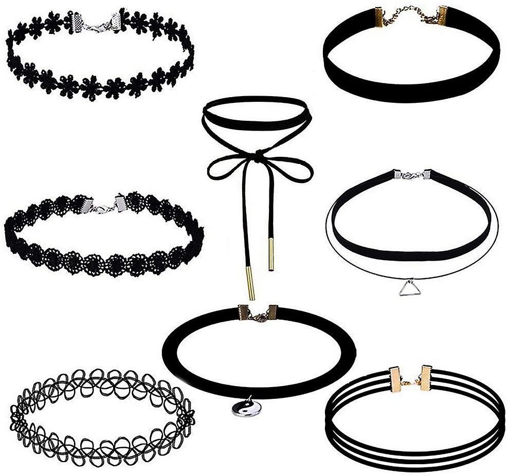 Choker Necklace Set Fashion Stretch Velvet Gothic Tattoo Stretch Necklace Adjustable Length For Women Girls