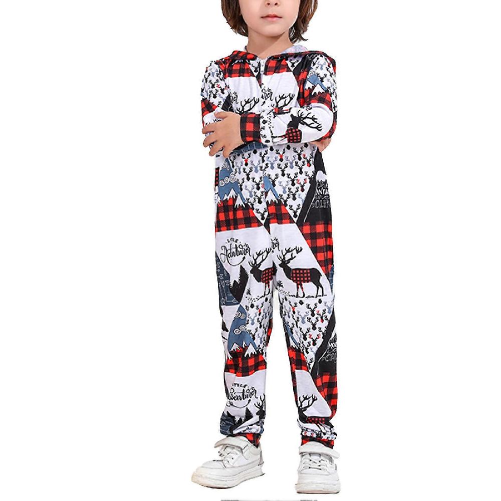 Christmas Family Jammies Deer Patterns Zipper Closure One Piece Sleepwear Outfits For Holiday Party Red KIDS 2Y