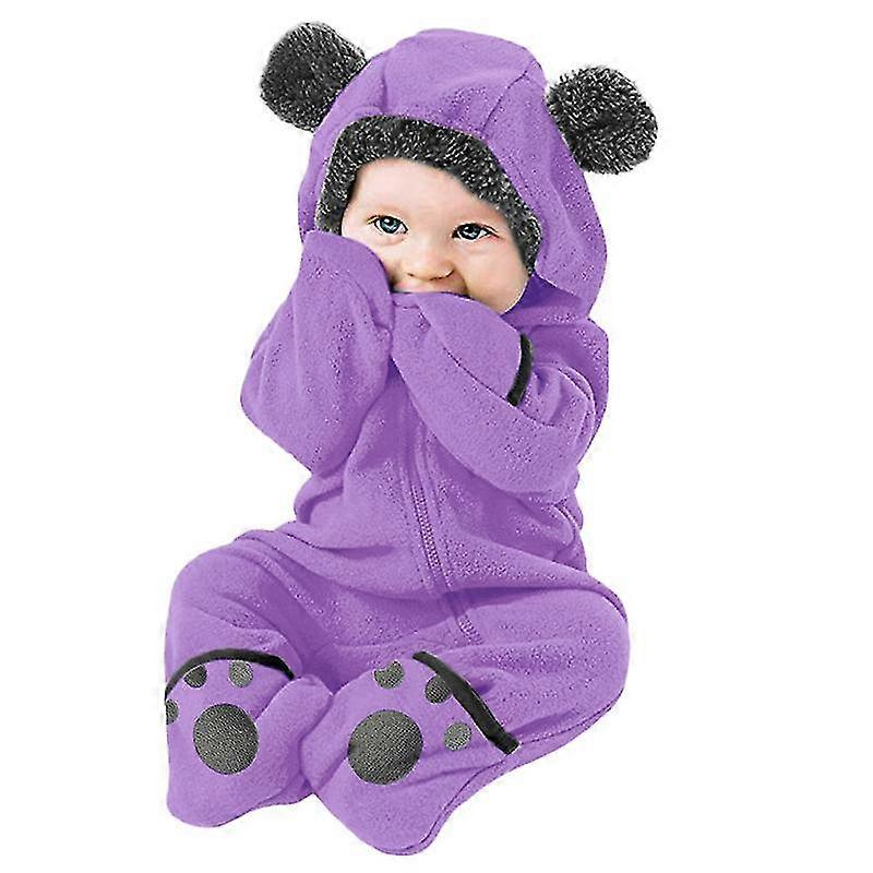 Christmas Gifts For Boys And Girls Bear Feet Polar Fleece Hooded Bodysuit Autumn And Winter Romper