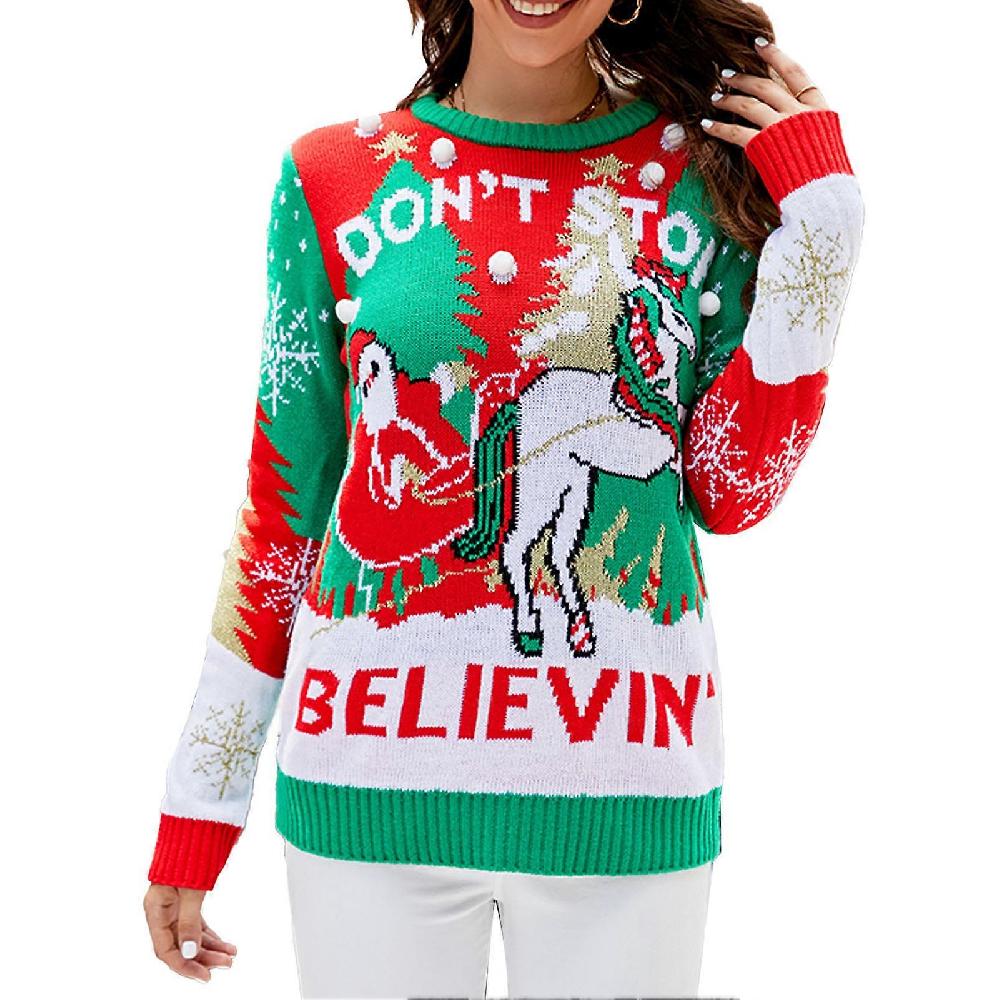 Christmas Sweaters Comfortable Crew Neck Long Sleeve Christmas Sweaters Casual Christmas Sweatshirt For Women A1042 Carriage Christmas Sweater S